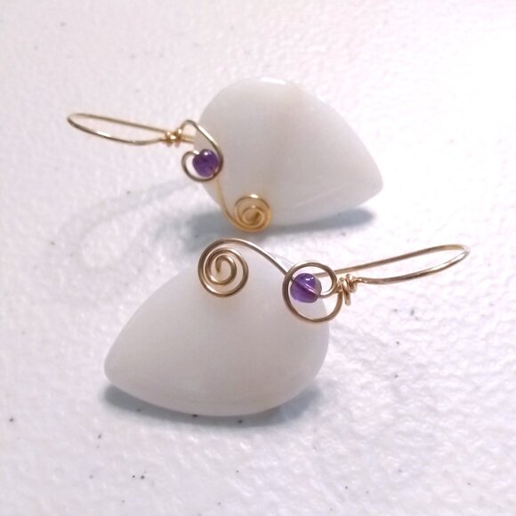 White & Amethyst Statement Earrings ~ OOAK Feminine Allure ~ Dreamy Goddess - Picture 4 of 8